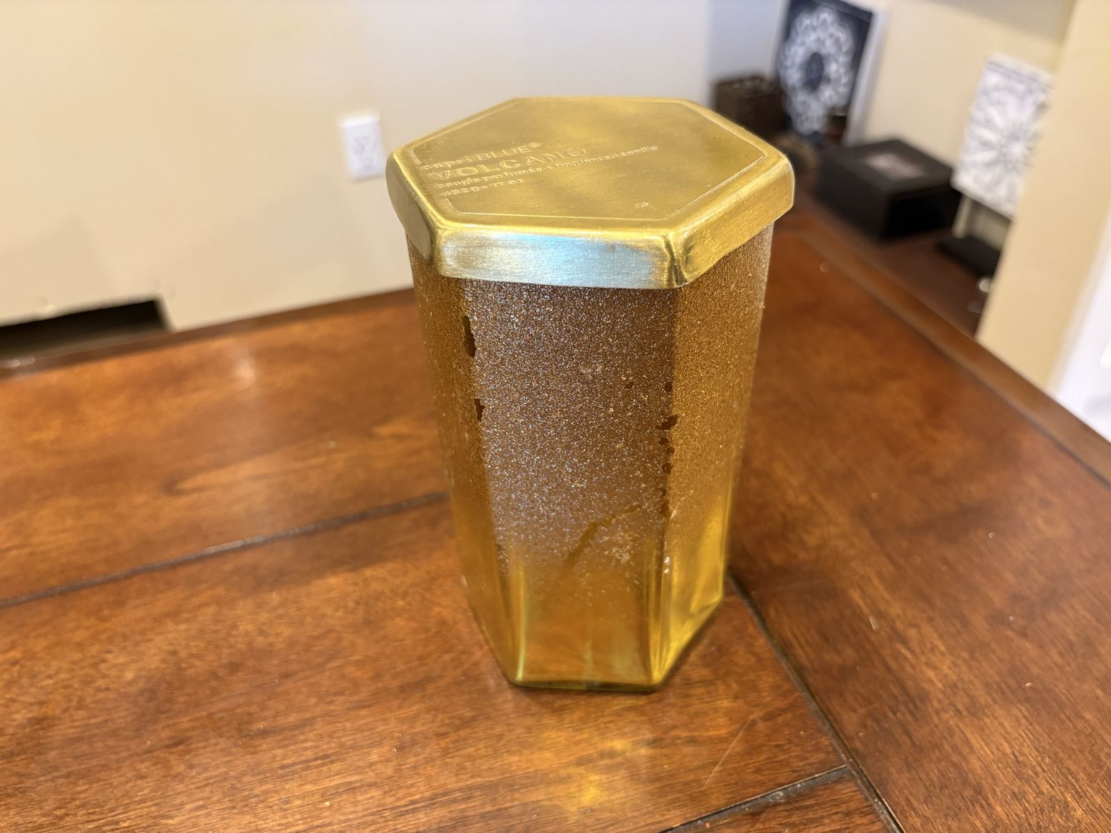 New Volcano Candle in Gold Hexagon Glass Jar