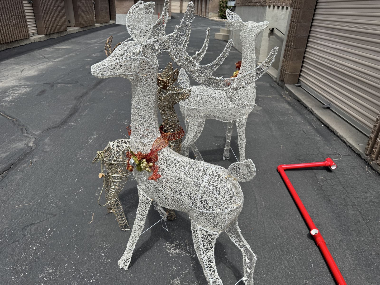 Set of Lighted Silver Gold Mesh Reindeer Christmas Yard Decorations