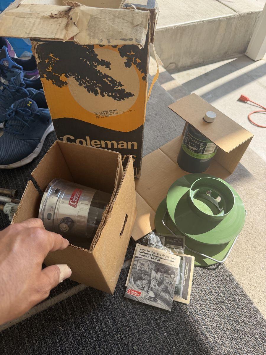 Vintage Coleman 5114-708 Propane Camping Lantern - New Old Stock with Original Box & Manual