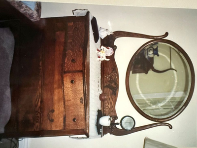 Antique Oak Dresser and Mirror