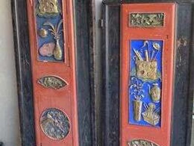ANTIQUE VINTAGE SOLID WOOD PAINTED JAPANESE PANEL SCREEN ROOM DIVIDERS