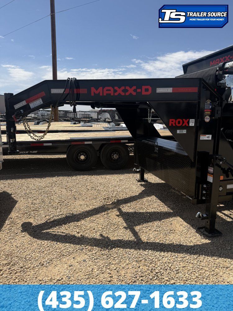 Maxx-D ROX Gooseneck 7x14 ft Roll Off Trailer  14K GVWR Electric Tarp