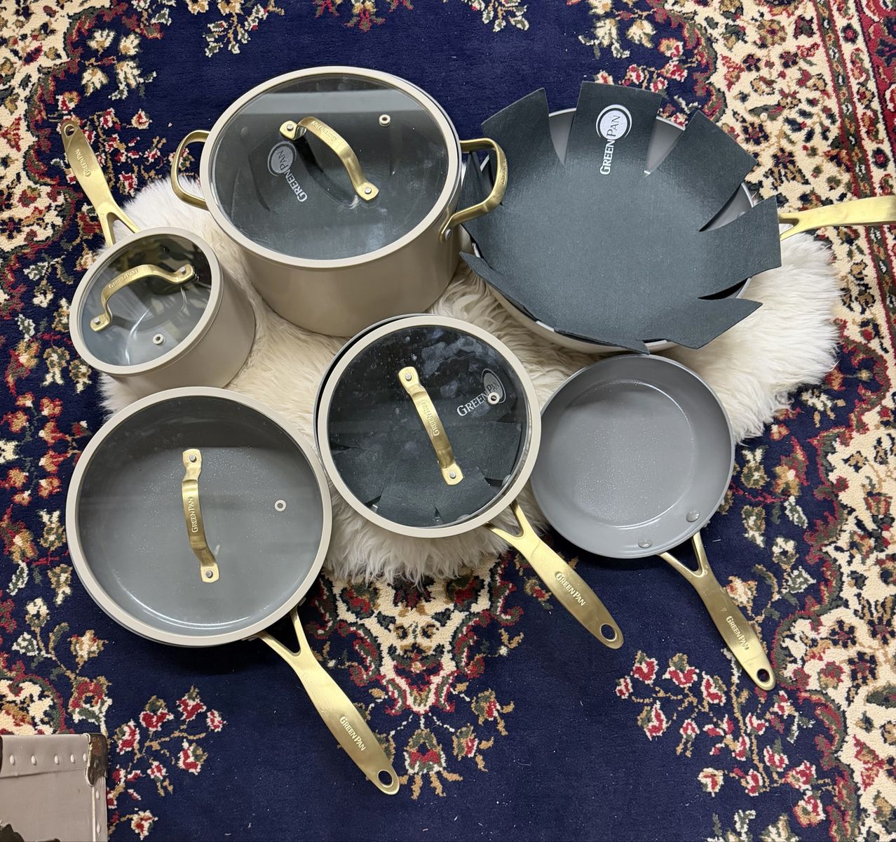 GreenPan Cookware Set Ceramic Nonstick Pots and Pans with Gold Handles