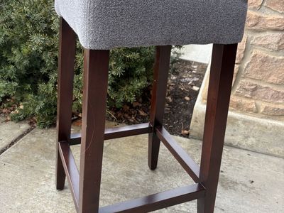 5 Bar-Height Bar Stools: Wood, Fabric