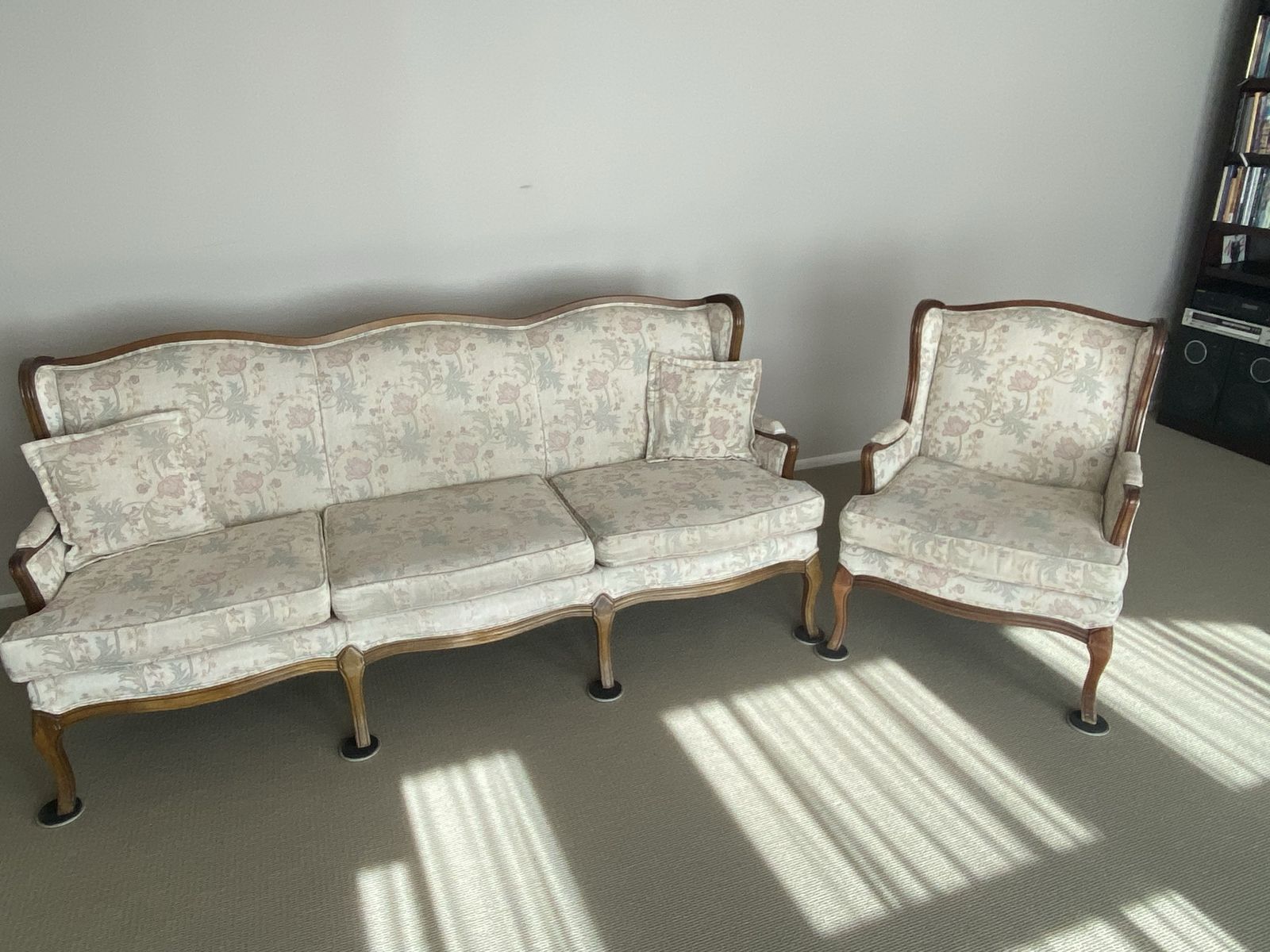 Upholstered Wood Frame Sofa and Armchair