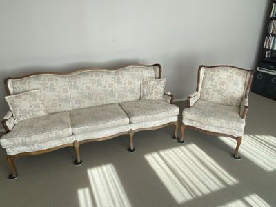Upholstered Wood Frame Sofa and Armchair