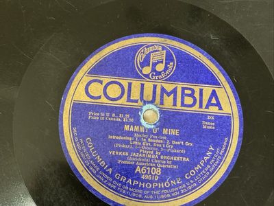 Vintage Columbia Grafonola 78 RPM Record - Mammy O' Mine (Yerkes Jazarimba Orchestra) A6108