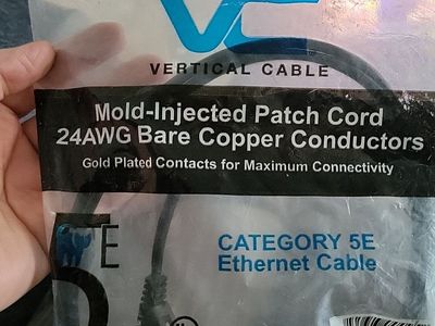 Vertical Cable 5ft Category 5E Ethernet Cable - Mold-Injected, Gold Plated, 24AWG, Bare Copper