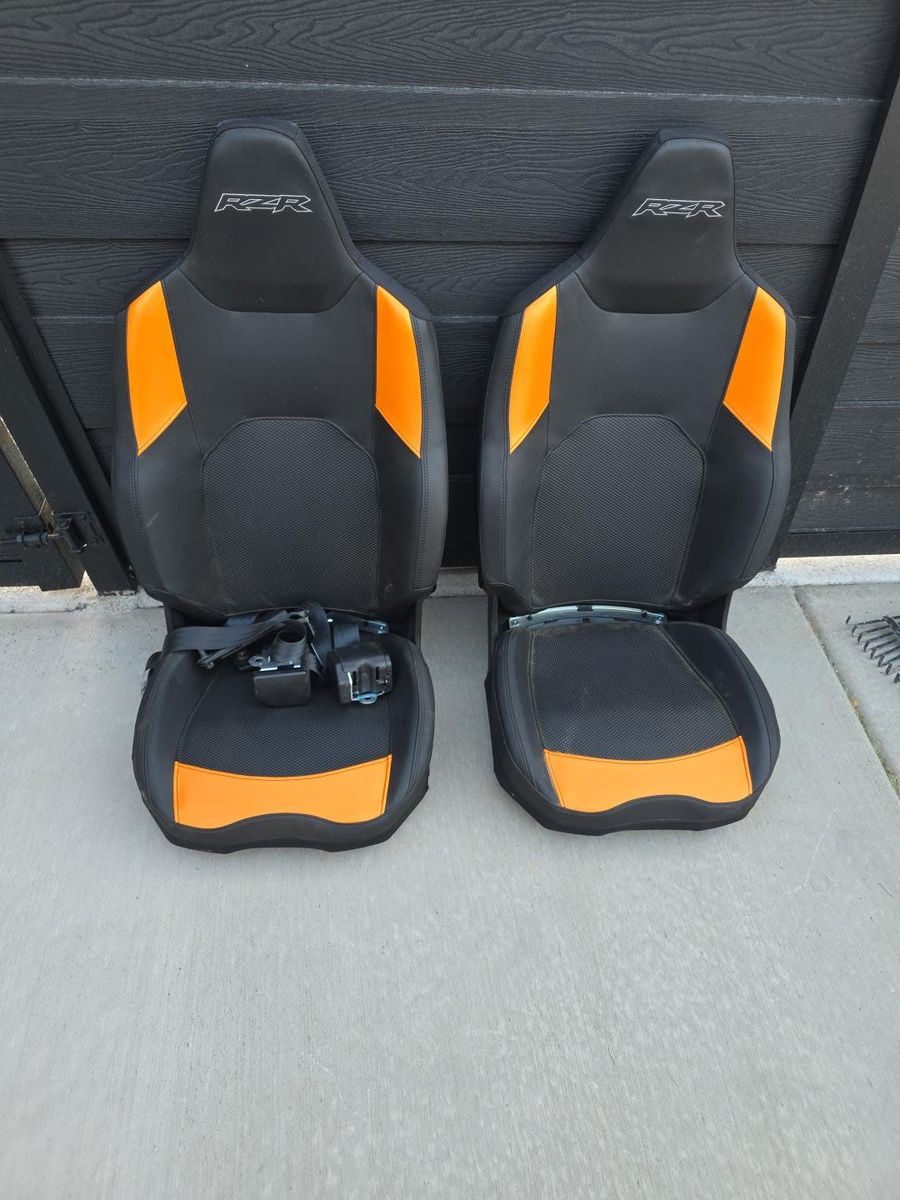 Polaris RZR Factory Seats Pair - Black and Orange UTV Bucket Seats with Seat Belts