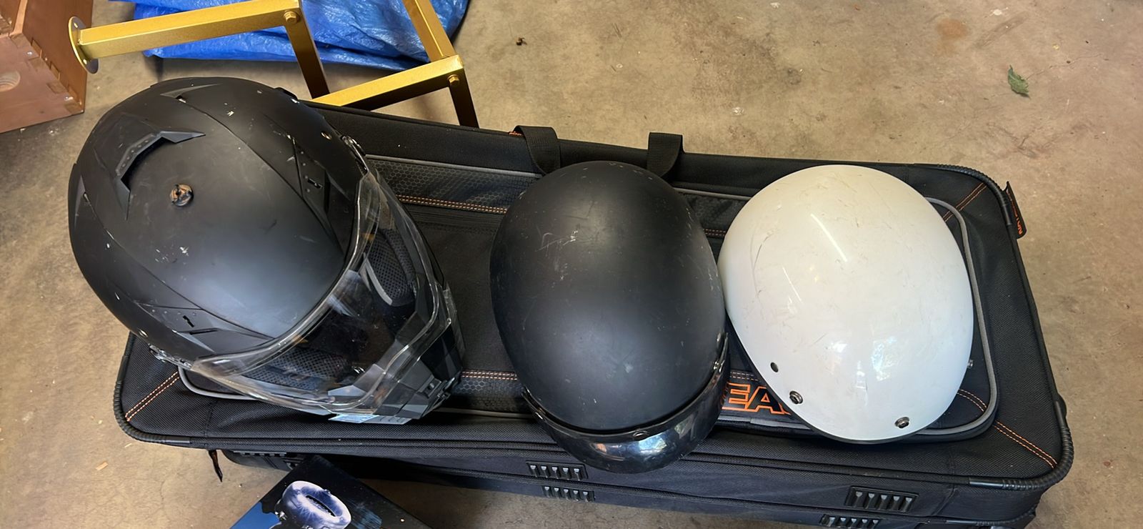 Motorcycle Helmet Bundle: 1 Full-Face, 2 Half-Helmets (Black & White)
