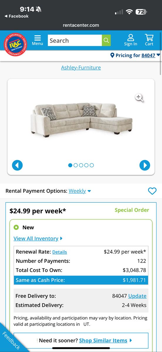 L-Shaped Sectional With Pillows