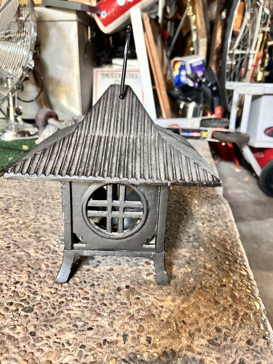 Heavy Japanese Cast Iron Pagoda. Excellent for Yard or Patio. Candle Holder 