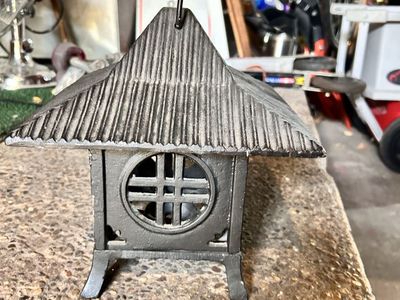 Heavy Japanese Cast Iron Pagoda. Excellent for Yard or Patio. Candle Holder