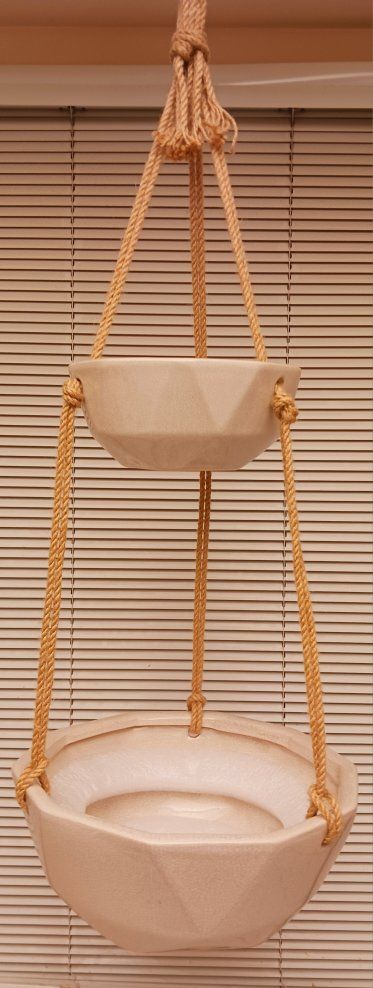 Two-Tier Hanging Planter Ceramic Pots with Jute Rope