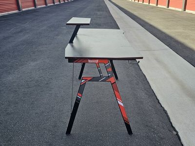 DESINO Gaming Desk 55 inch with Monitor Shelf - Black Carbon Fiber Texture