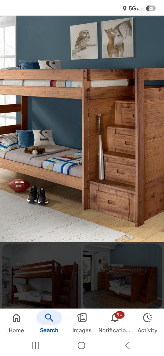 Solid Wood Bunk Bed Full with Storage Steps. Since its not put up right now im showing the first pic which is similar.