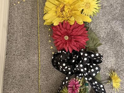 Vibrant Artificial Flower Arrangement with Polka Dot Bow - Home Decor