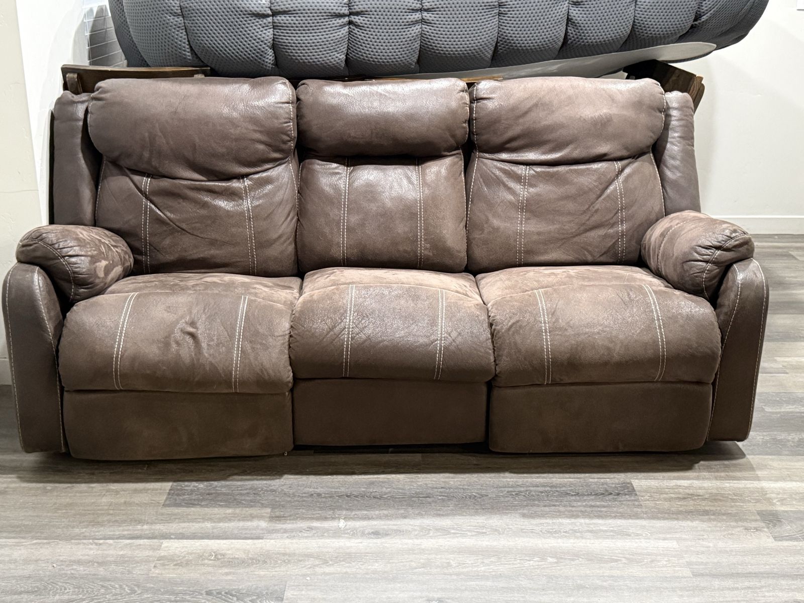 Brown Reclining Sofa and Loveseat Set with Cupholders