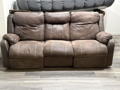 Brown Reclining Sofa and Loveseat Set with Cupholders