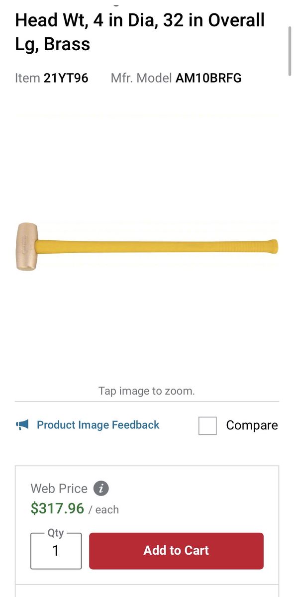 American Hammer Soft-Face Sledge Hammer - Brass Head, Fiberglass Handle, 10 lb, 32 in