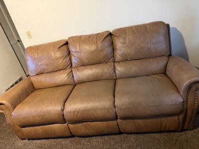 Brown Leather Reclining Living Room Set - Sofa and Loveseat