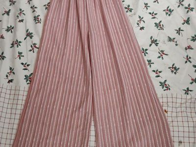 Women's Pink & White Striped Off-Shoulder Smocked Jumpsuit - Size Small