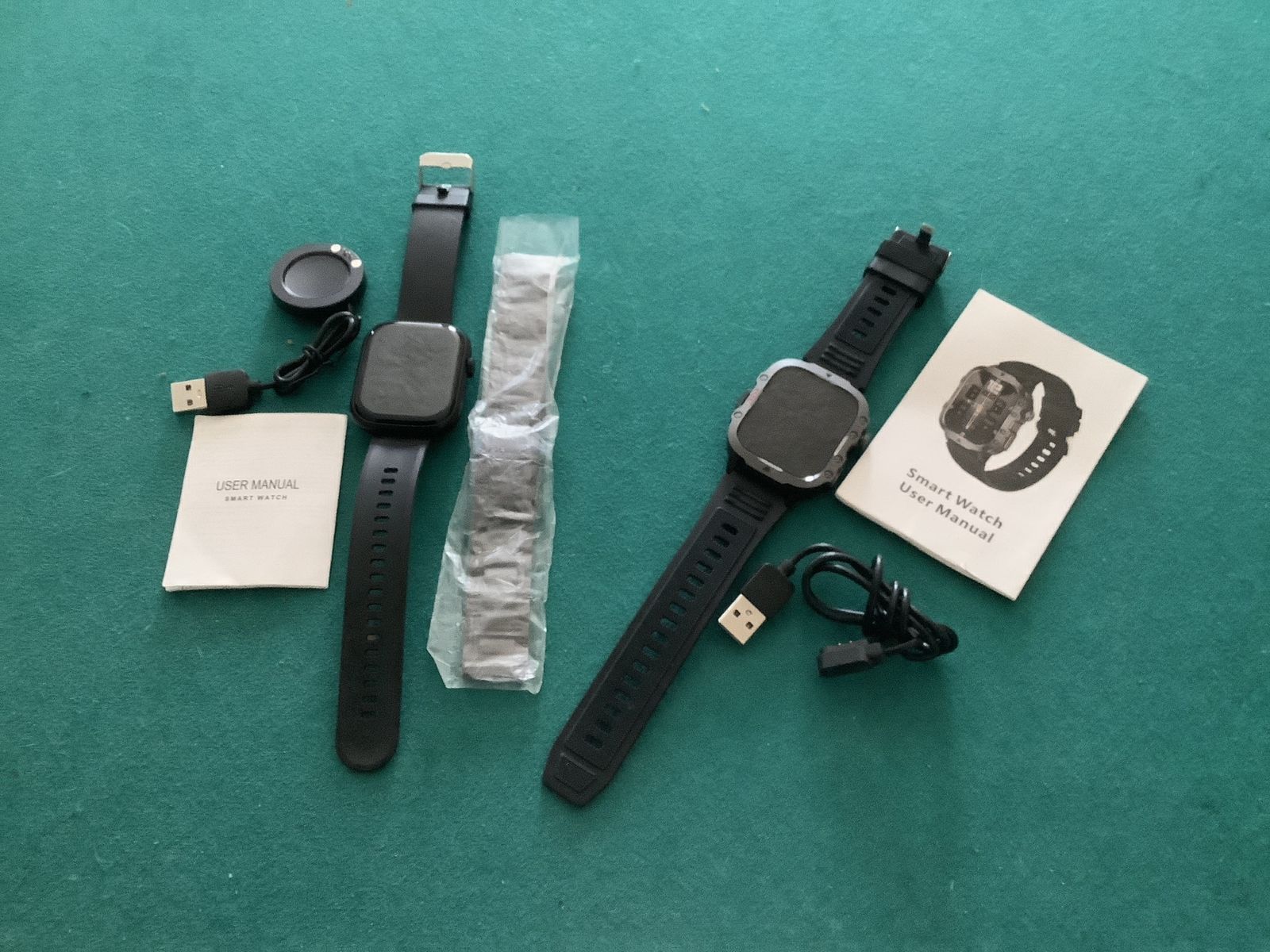 Unbranded Smart Watch Lot with Chargers, Manuals & Extra Band - Black