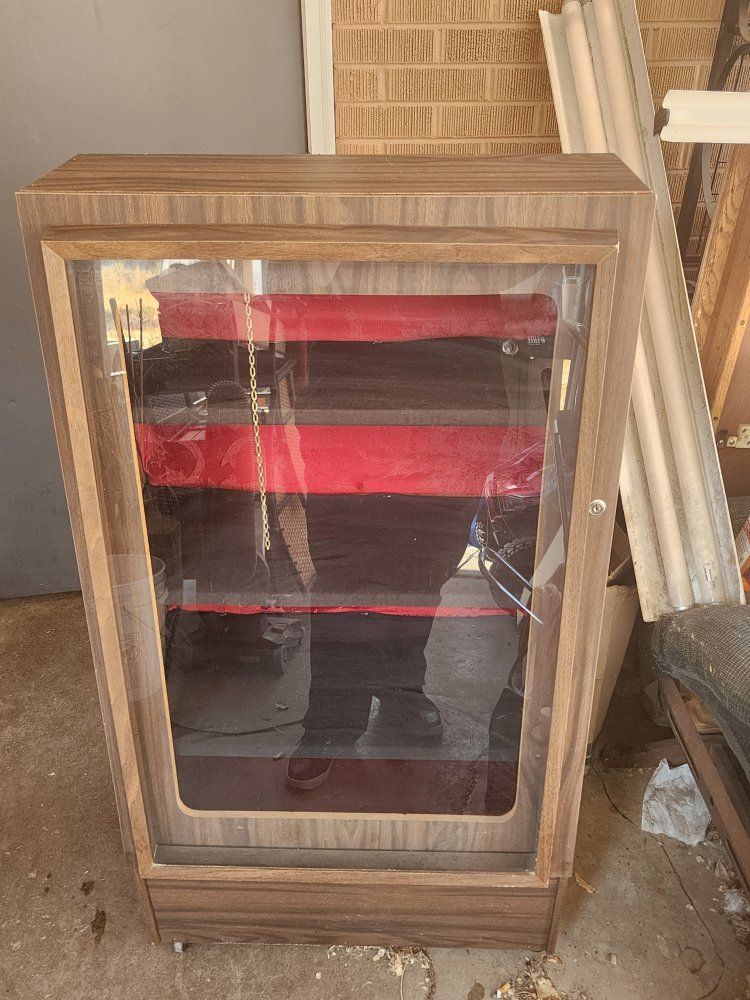 free Vintage Mid-Century Display Case - Wood Grain Finish, Glass Front
