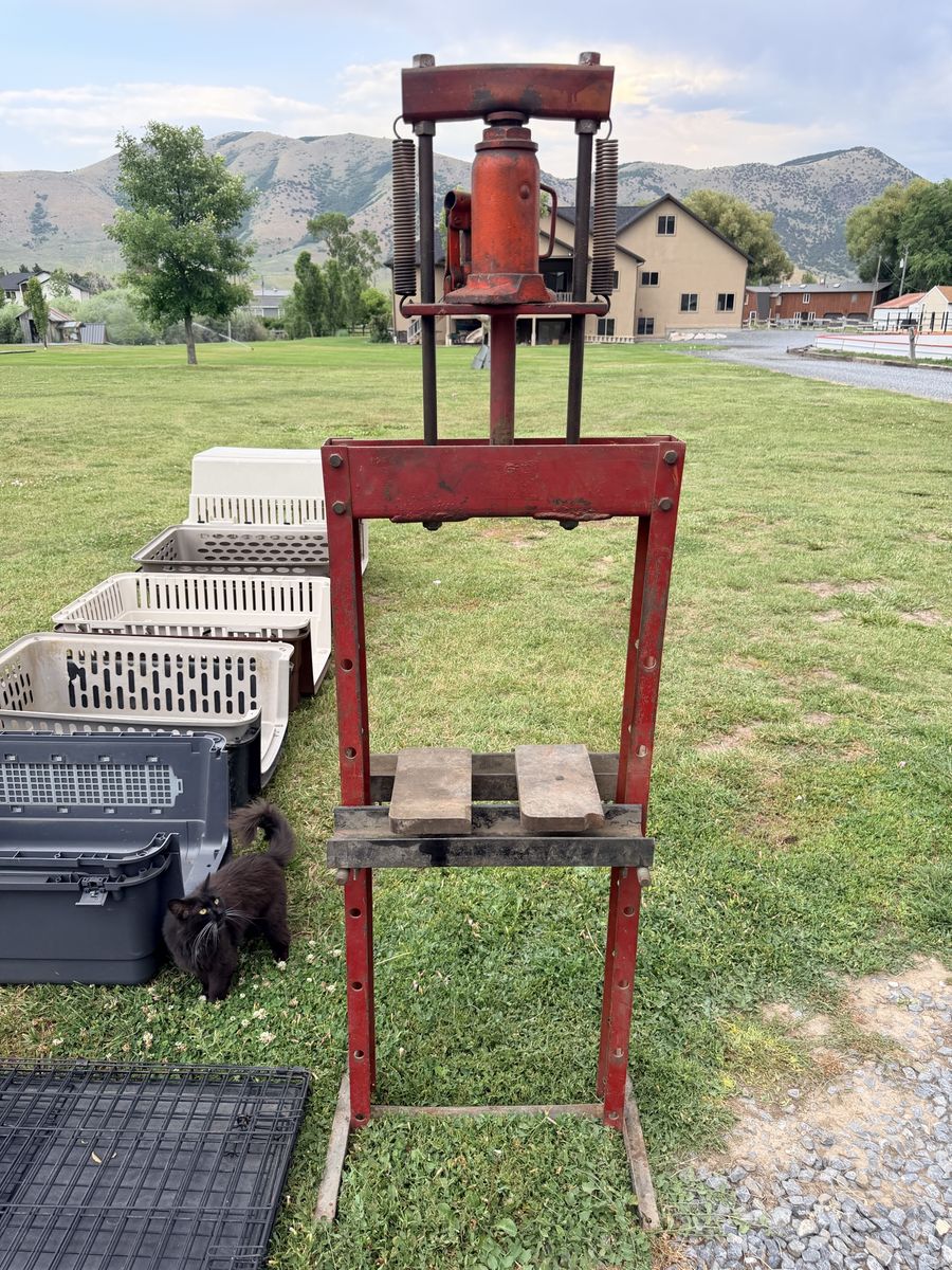 Heavy-Duty Red H-Frame Shop Press with Hydraulic Jack