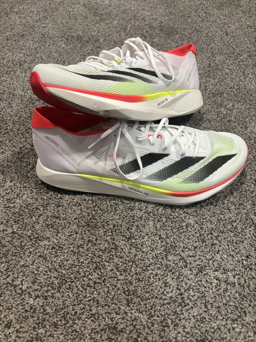 adidas Adizero Takumi Sen 10 Size 11.5 Running Shoes White/Black/Red