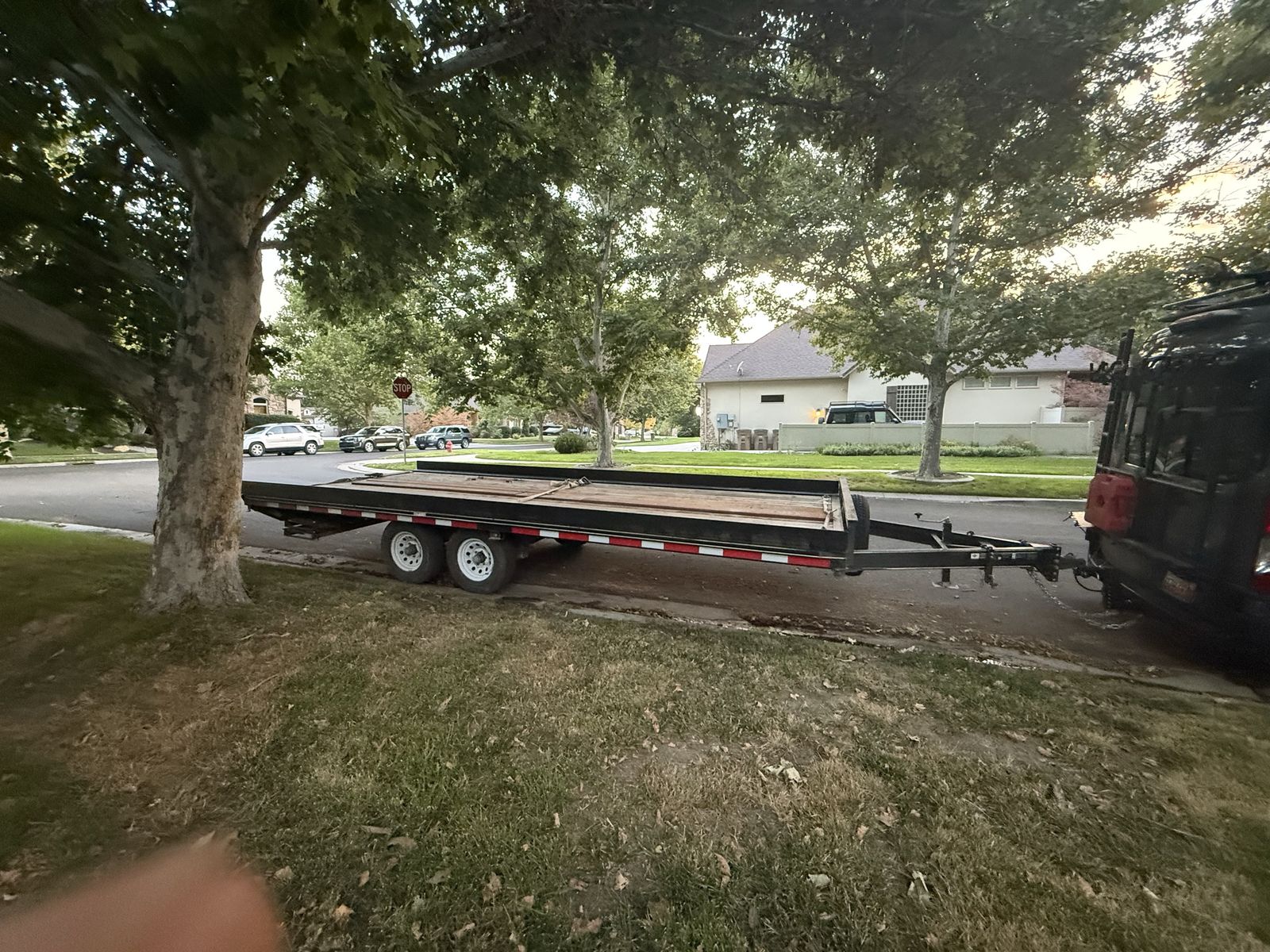 10k Dual Axle Heavy Duty Flatbed Utility Trailer with Spare Tire and Wooden Deck
