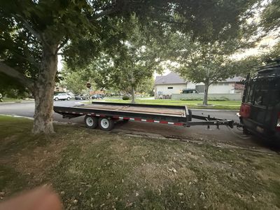 10k Dual Axle Heavy Duty Flatbed Utility Trailer with Spare Tire and Wooden Deck