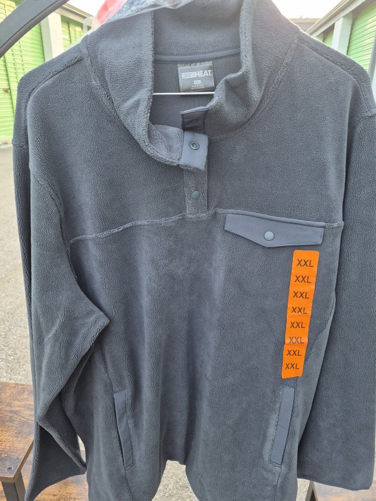 32 Degrees Heat Men's XXL Gray Fleece Pullover Snap-Button Sweater