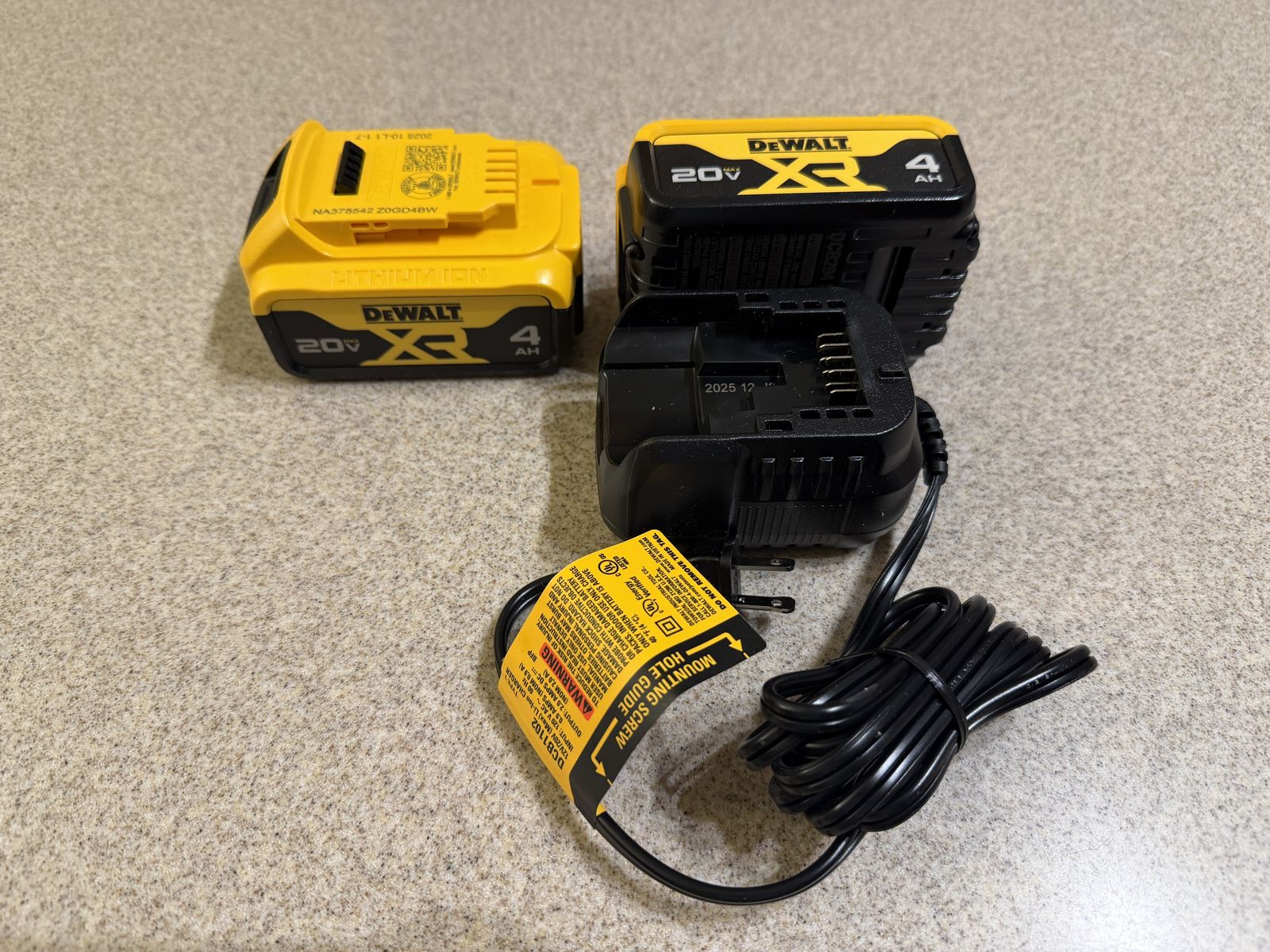 Brand new Dewalt 20V Charger and Two 4AH batteries
