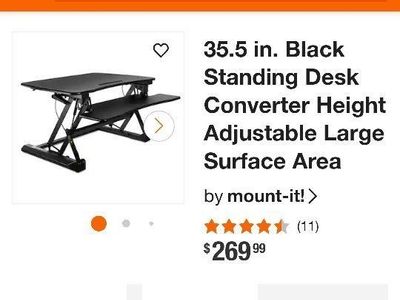 Mount-It! 35.5 in. Black Standing Desk Converter - Height Adjustable, Ergonomic Keyboard Tray
