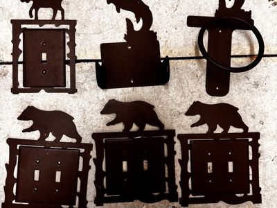 Rustic Metal Wildlife Decor Set - Switch Plates, Towel Ring & toilet paper Holder