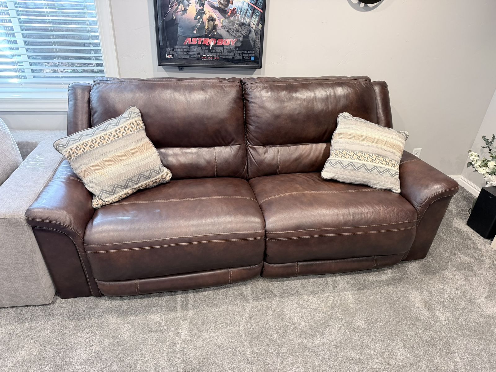 Brown Leather Reclining Sofa
