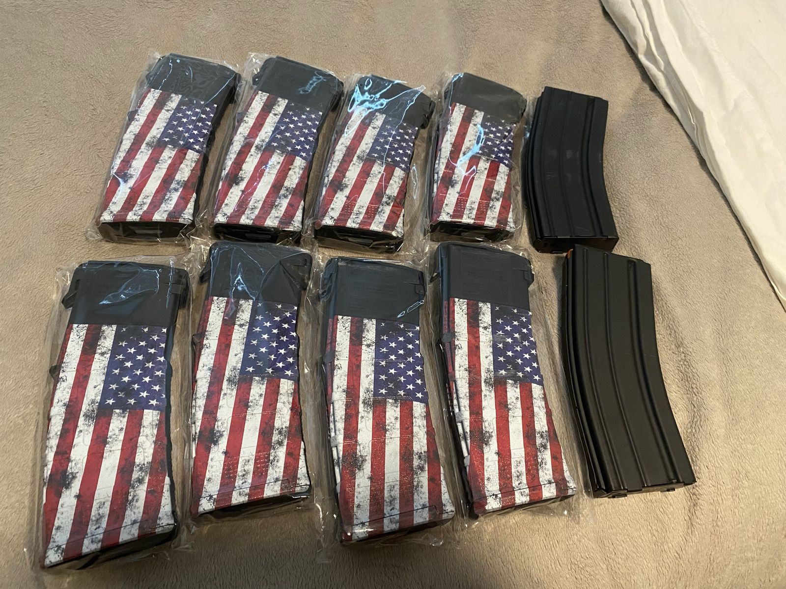 Magpul PMAG 30 AR/M4 Gen M3 Magazines - 5.56x45, American Flag Patriotic (8-Pack) + 2 black magazines