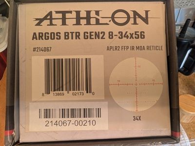 Athlon Argos BTR GEN2 8-34x56 Riflescope APLR2 FFP IR MOA Reticle