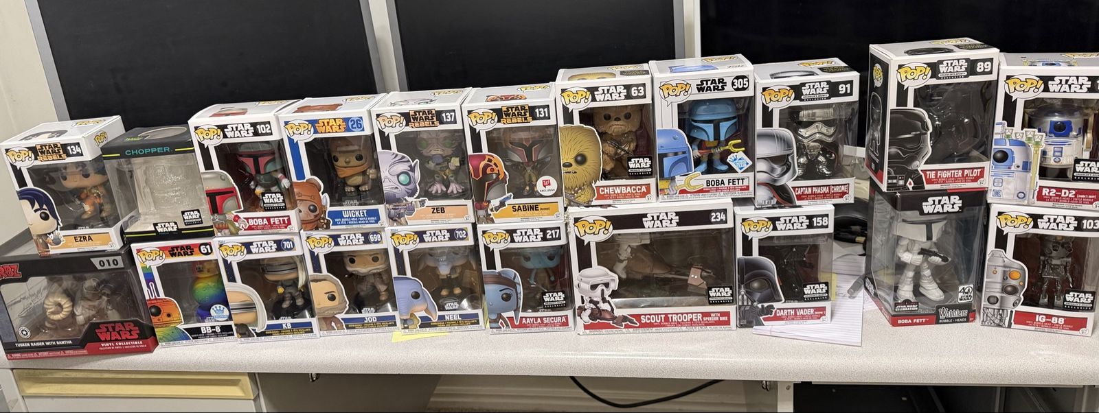 Star Wars Collectibles Lot - Funko Pops, Exclusives, Boba Fett Wobbler, Animatronic Grogu & More