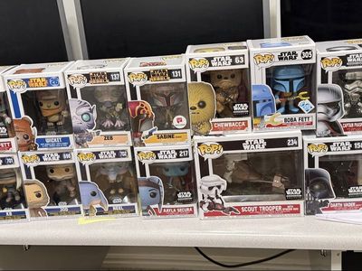 Star Wars Collectibles Lot - Funko Pops, Exclusives, Boba Fett Wobbler, Animatronic Grogu & More