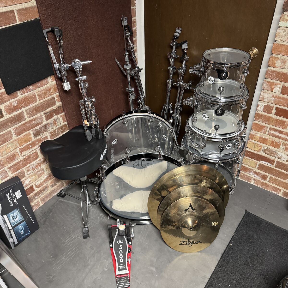 DW Design Acrylic 4-Piece Complete Drum Set w/hardware, bags, cymbals, hardware