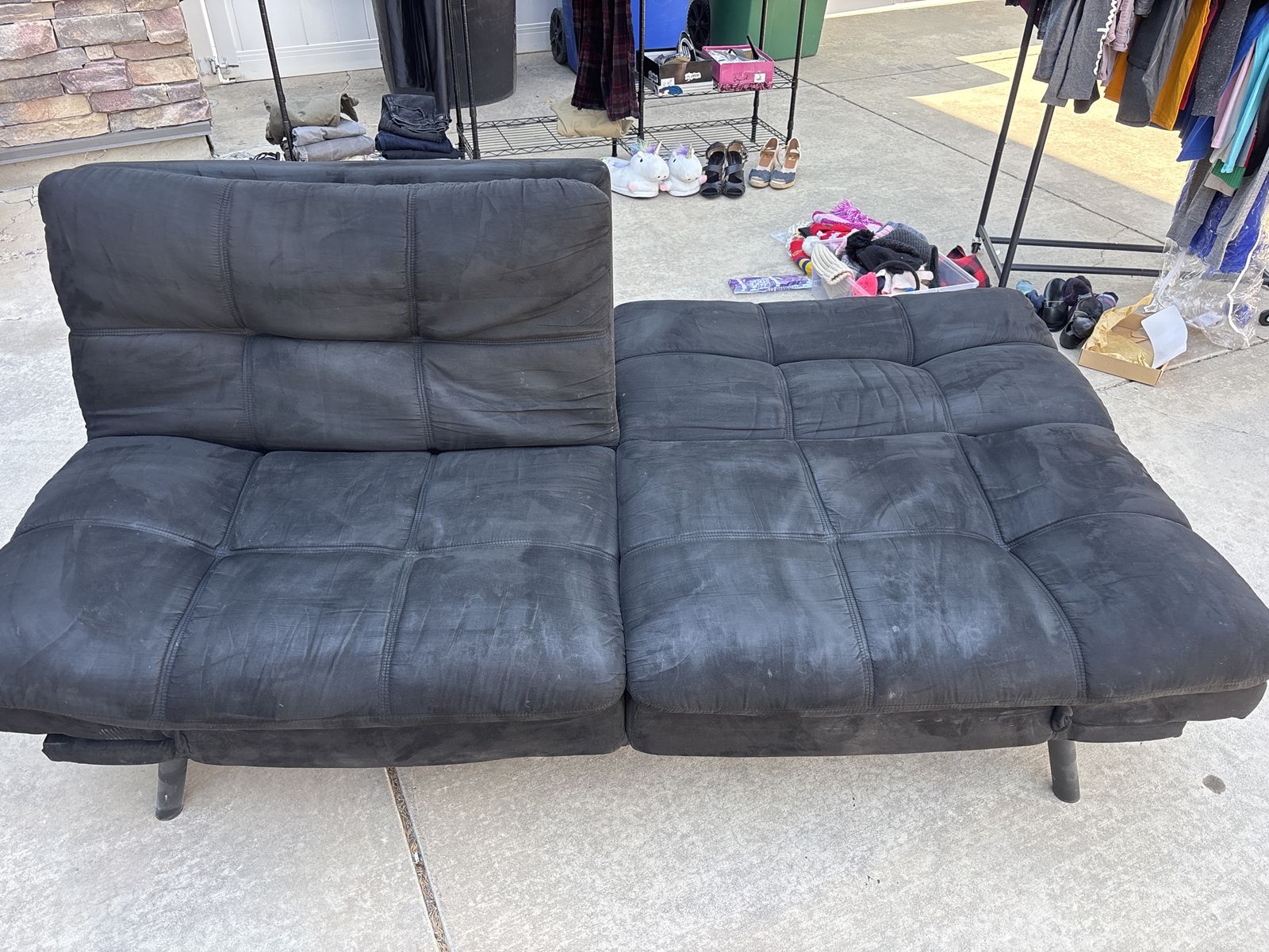 Black Fabric Futon Sofa Bed - Convertible Sleeper for Living Room or Guest Room