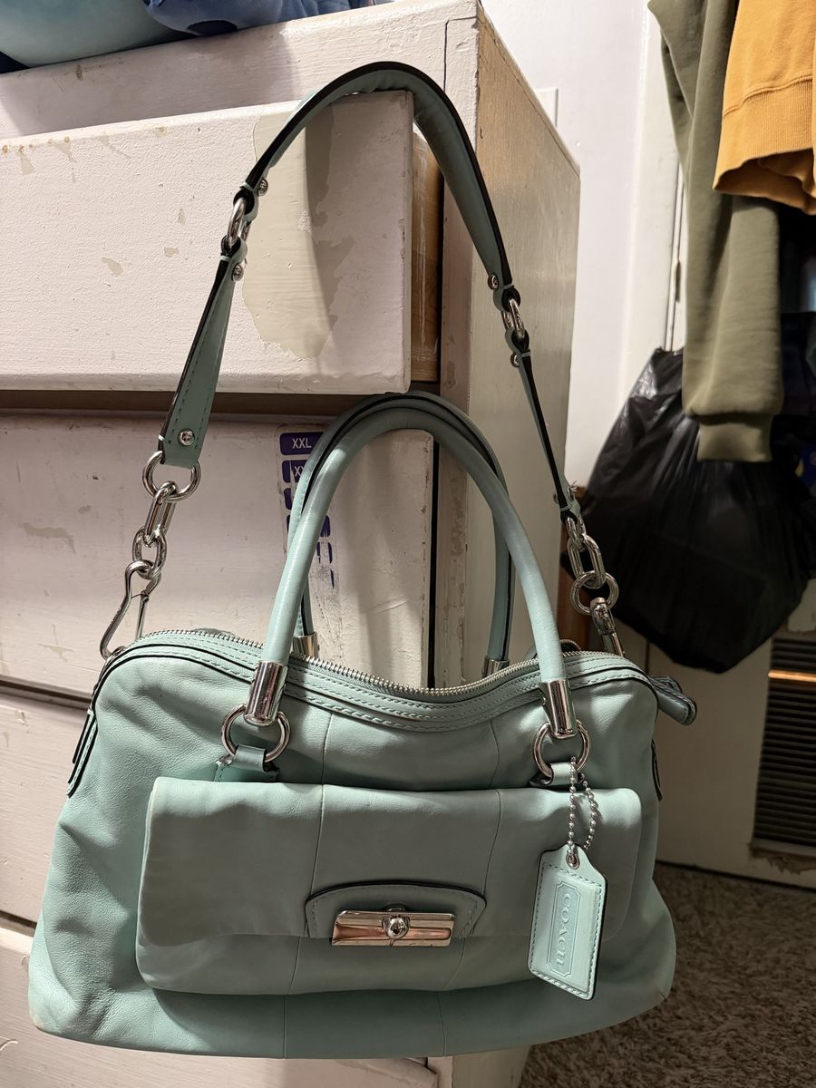 Coach Mint Green Leather Shoulder Bag Satchel with Silver Hardware
