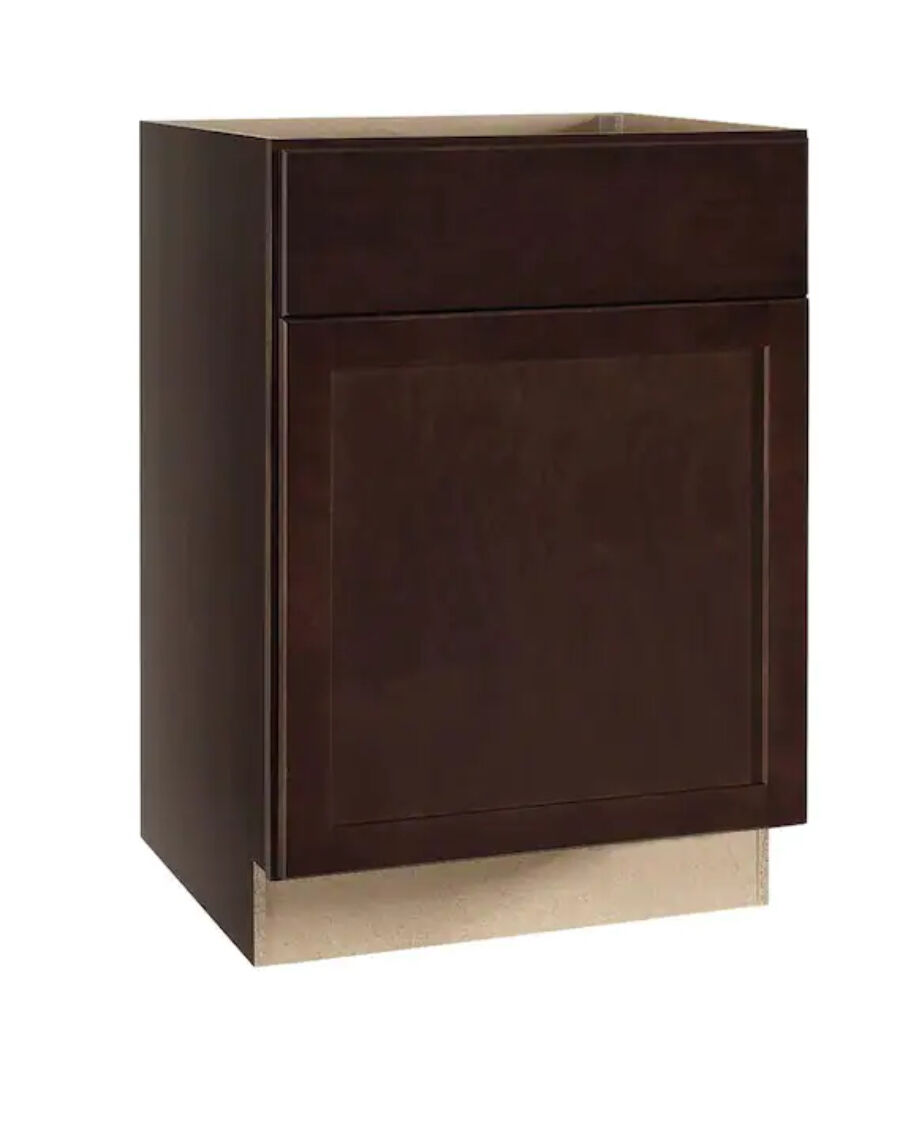 Hampton Bay Shaker 24 in. W x 24 in. D x 34.5 in. H Assembled Base Kitchen Cabinet in Java with Ball-Bearing Drawer Glides