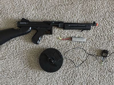 Game Face Airsoft Tommy Gun with Drum Mag, battery, and charger