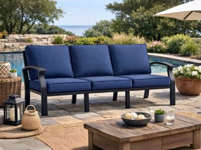 NEW Outdoor Patio Sofa Navy W/Black Aluminum Frame
