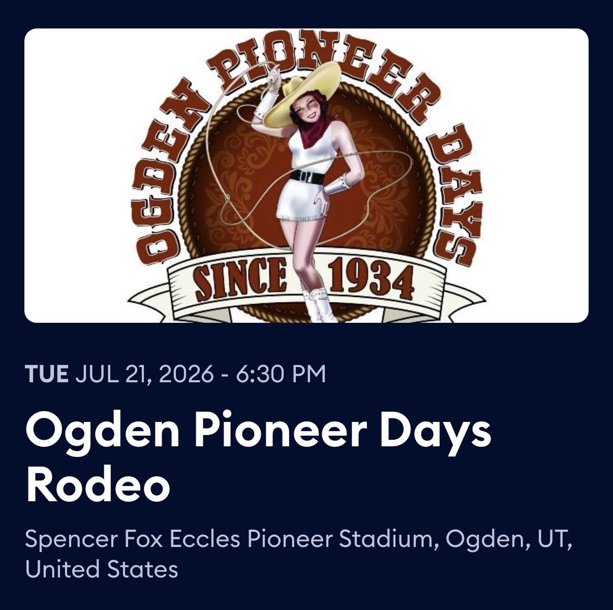 Ogden Pioneer Days Rodeo Ticket - Tuesday July 21, 2026, 6:30 PM