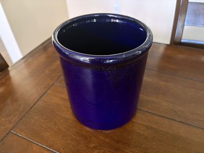 Vintage Cobalt Blue Ceramic Crock Utensil Holder