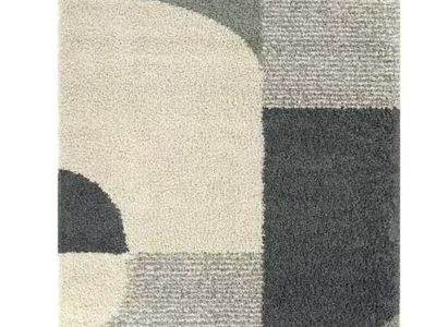 Large 8 by 10 Ft Geometric Shag Area Rug - Abstract Design in Gray, Green, and Cream Tones